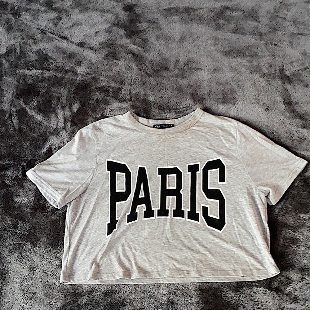 Zara grey Paris printed cropped tee🧸🤍
